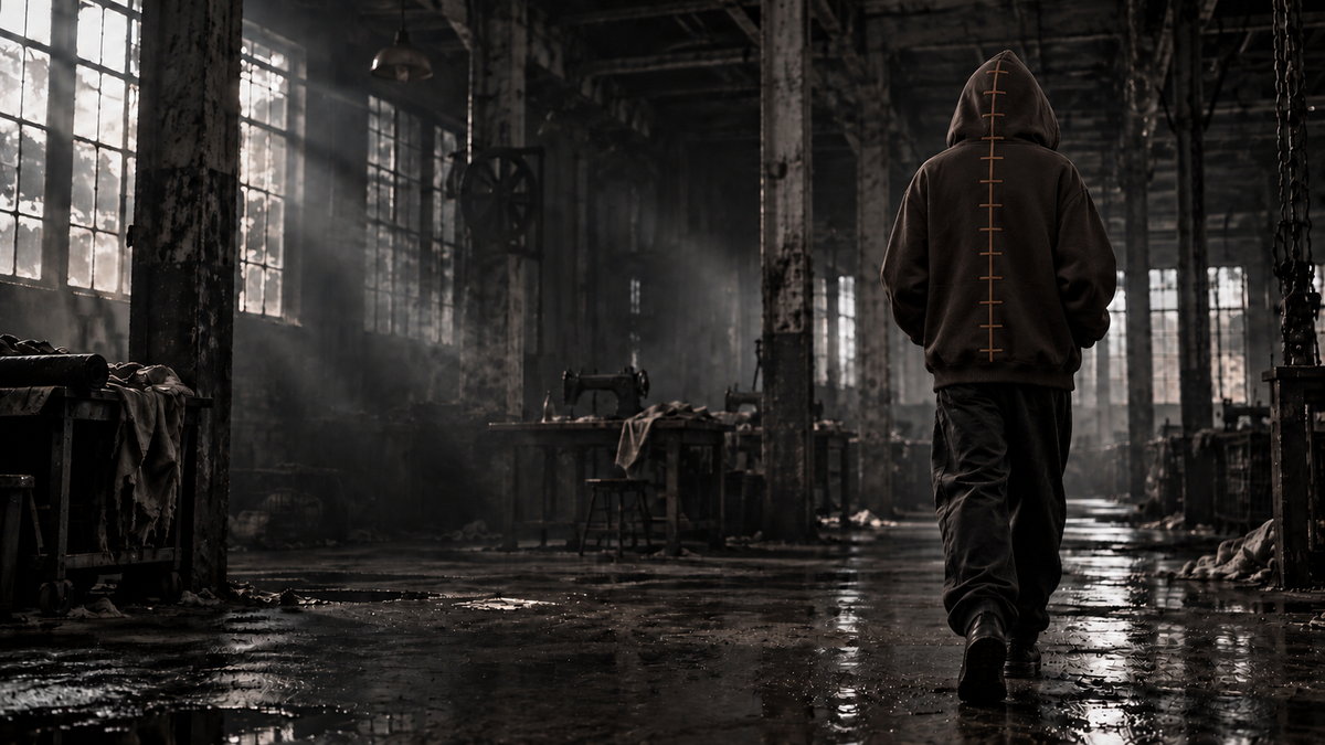 ØRVETH 600 GSM warm espresso Bear Zip-up back view in an old New York garment factory